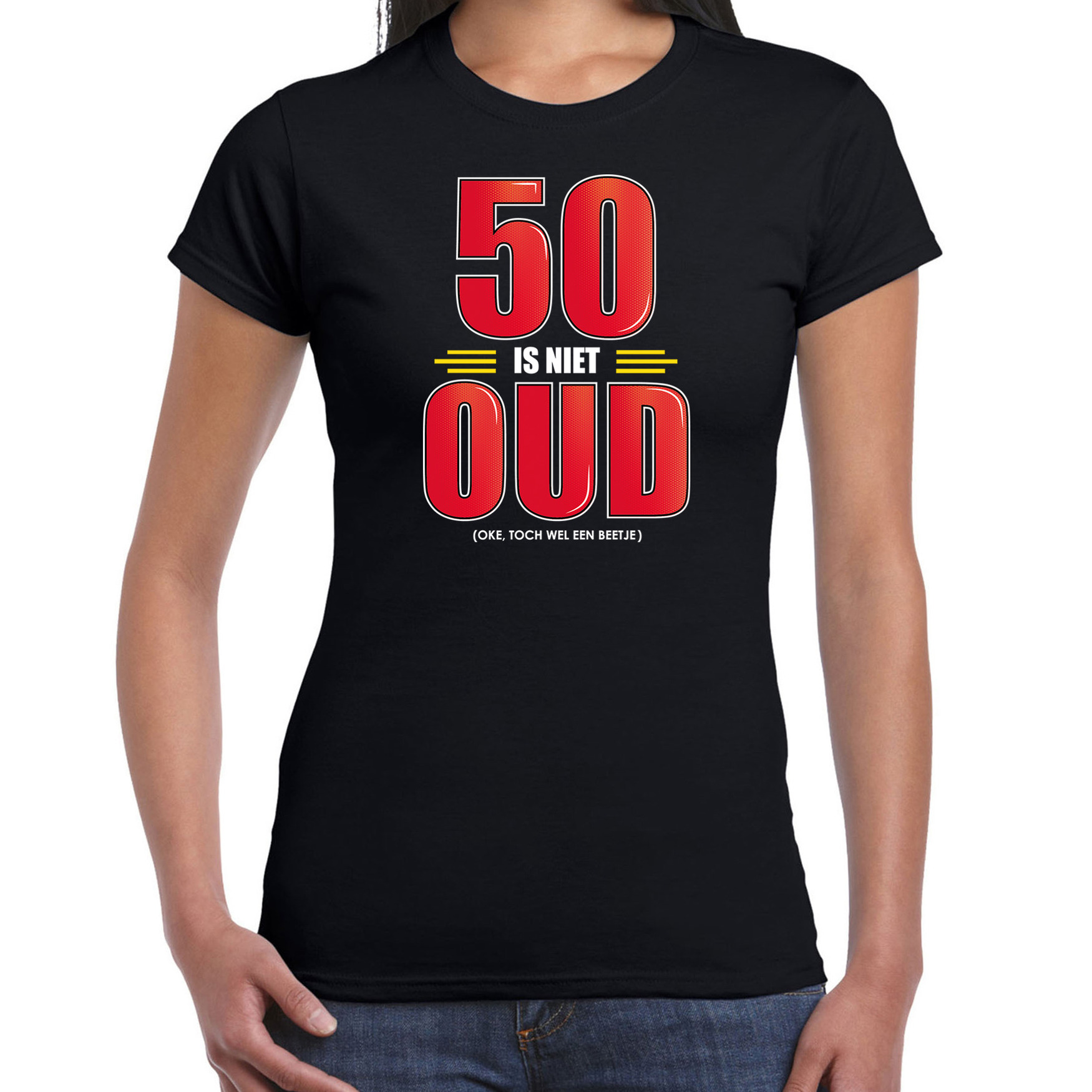 50 is niet oud verjaardag cadeau-Sarah t-shirt zwart voor dames