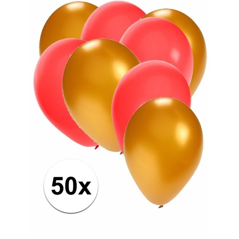 50x ballonnen 27 cm goud-rode versiering