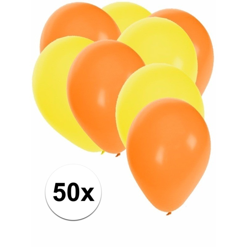 50x ballonnen - 27 cm - oranje / gele versiering