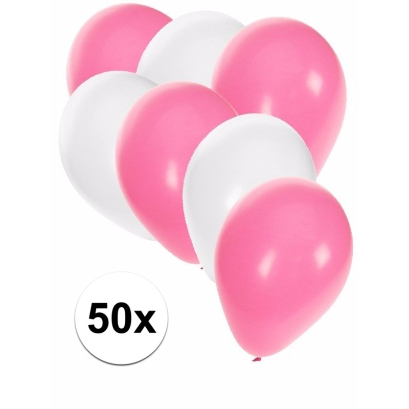 50x ballonnen 27 cm wit-lichtroze versiering