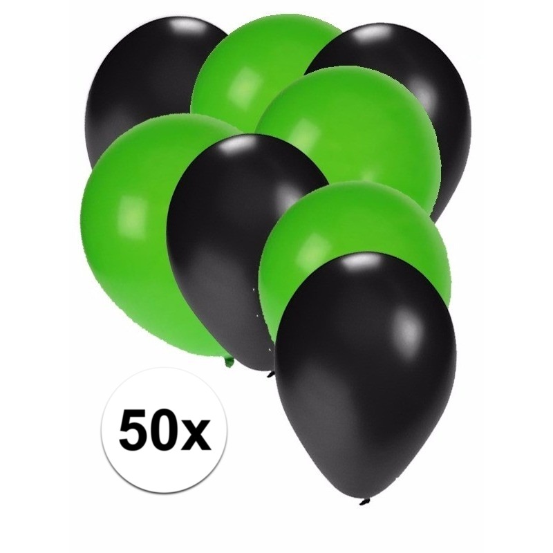 50x ballonnen 27 cm zwart-groene versiering