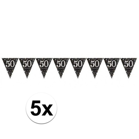 5x 50 jaar leeftijd versiering slinger zwart