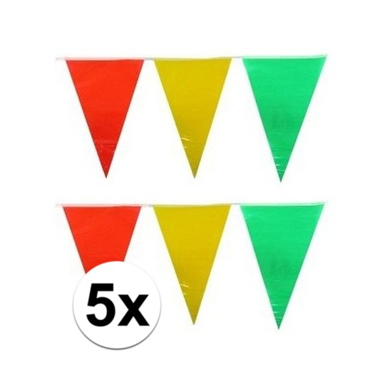5x decoratie vlaggenlijn geel-rood-groen 10 meter
