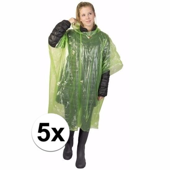 5x groene regen ponchos voor volwassenen