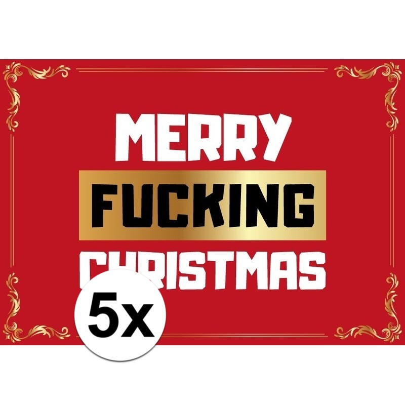 5x Merry Fucking Christmas kerstkaart-ansichtkaart-wenskaart