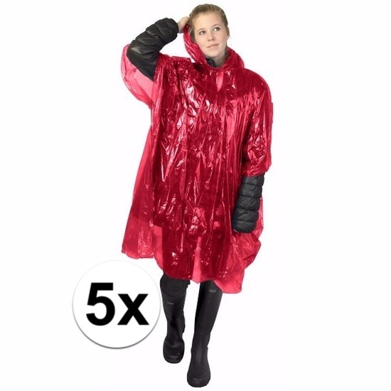 5x rode regen ponchos voor volwassenen