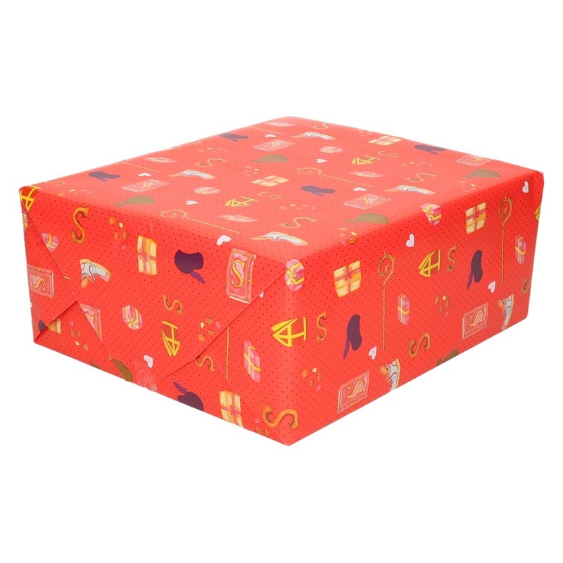 5x Sinterklaas inpakpapier-cadeaupapier print rood 250 x 70 cm