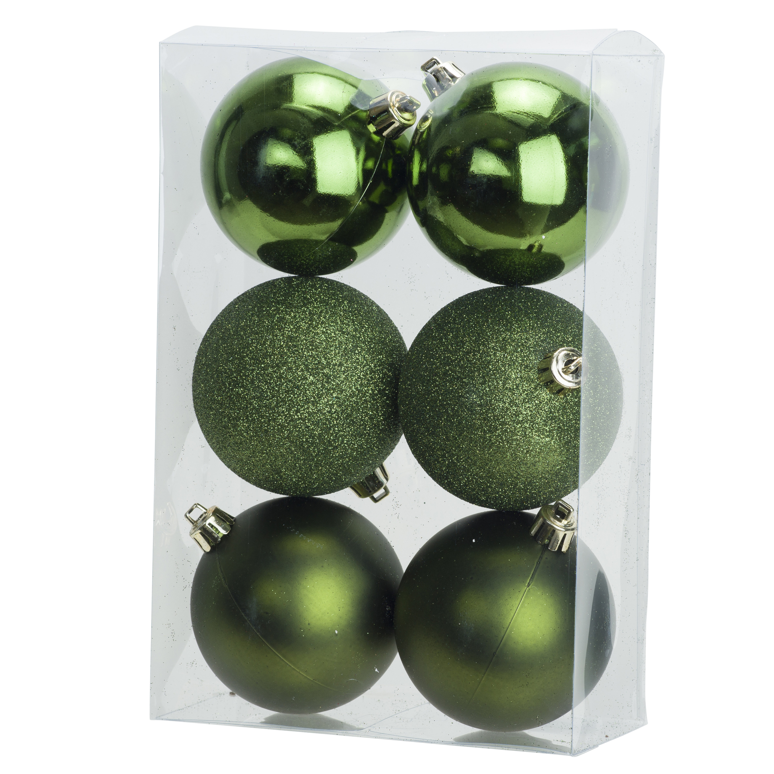 6x Appelgroene kerstballen 8 cm kunststof mat-glans-glitter