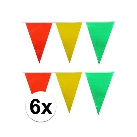 6x decoratie vlaggenlijn geel-rood-groen 10 meter