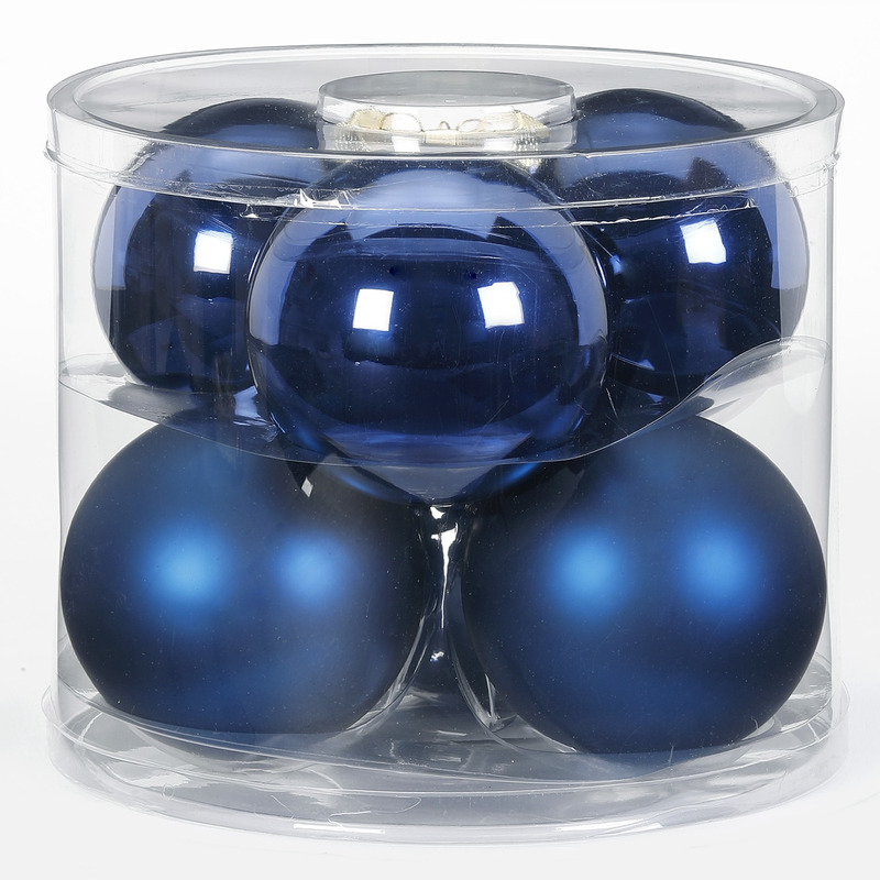 6x Donkerblauwe glazen kerstballen 10 cm glans en mat