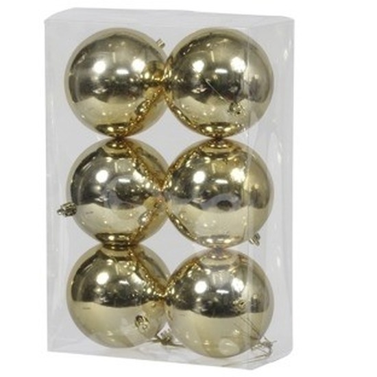 6x Gouden kerstballen 10 cm glanzende kunststof-plastic kerstversiering