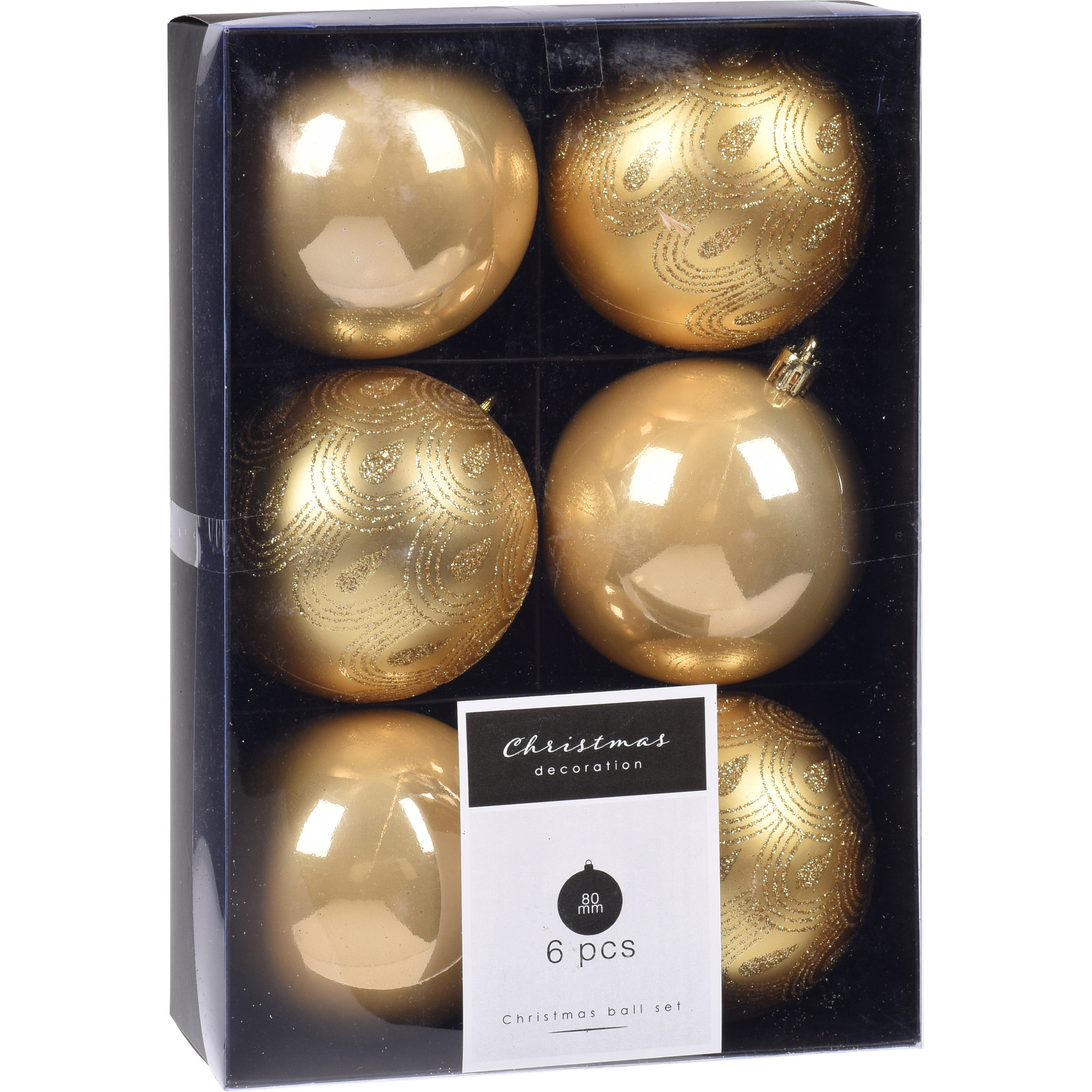 6x Kerstboomversiering luxe kunststof kerstballen goud 8 cm