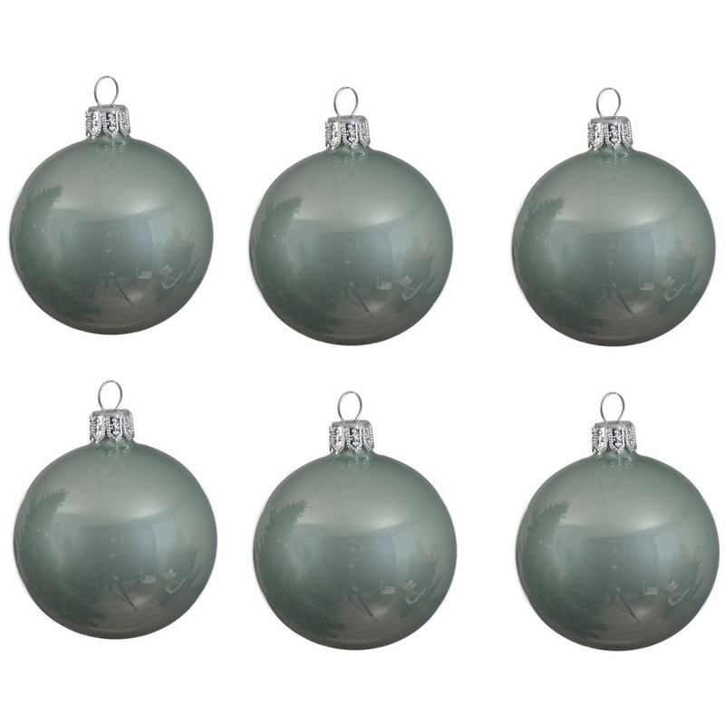 6x Mintgroene kerstballen 8 cm glanzende glas kerstversiering