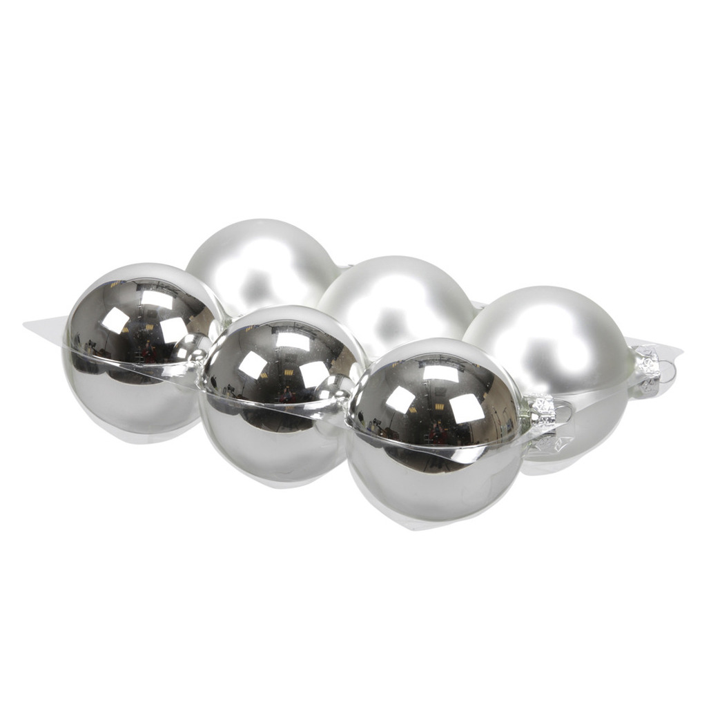 6x stuks glazen kerstballen zilver 8 cm mat-glans