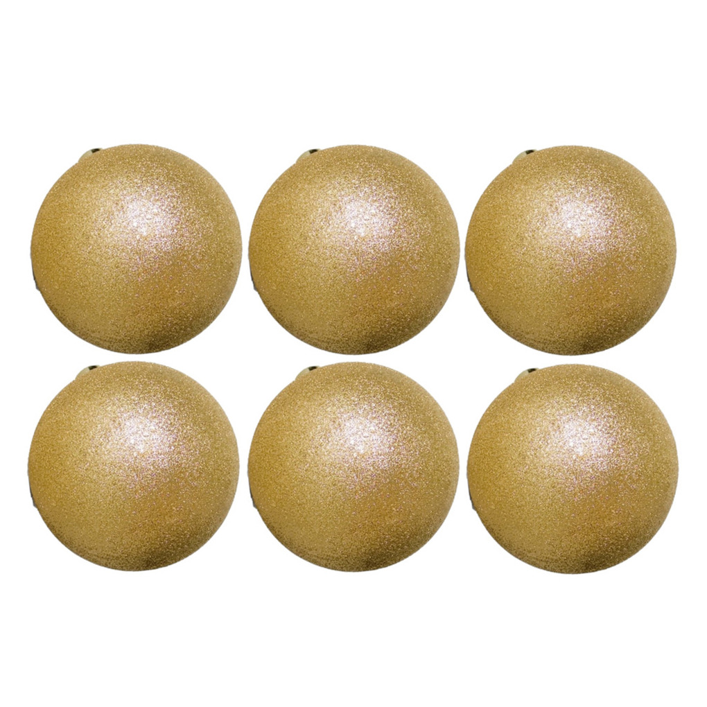 6x stuks kerstballen goud glitters kunststof 8 cm