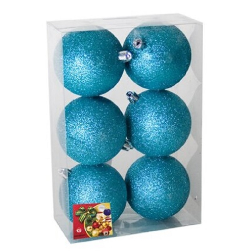 6x stuks kerstballen ijsblauw glitters kunststof 4 cm