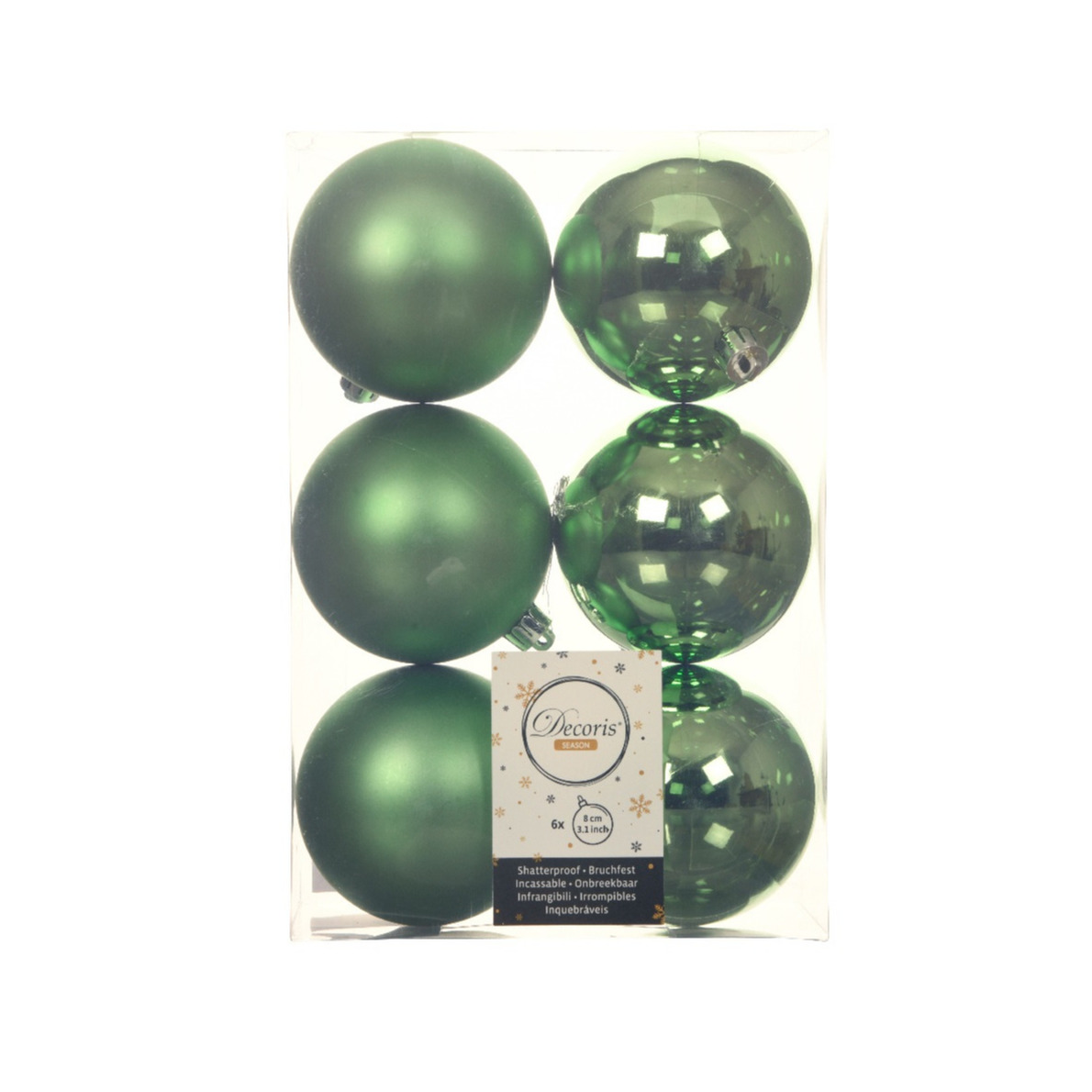 6x stuks kunststof kerstballen groen 8 cm glans-mat