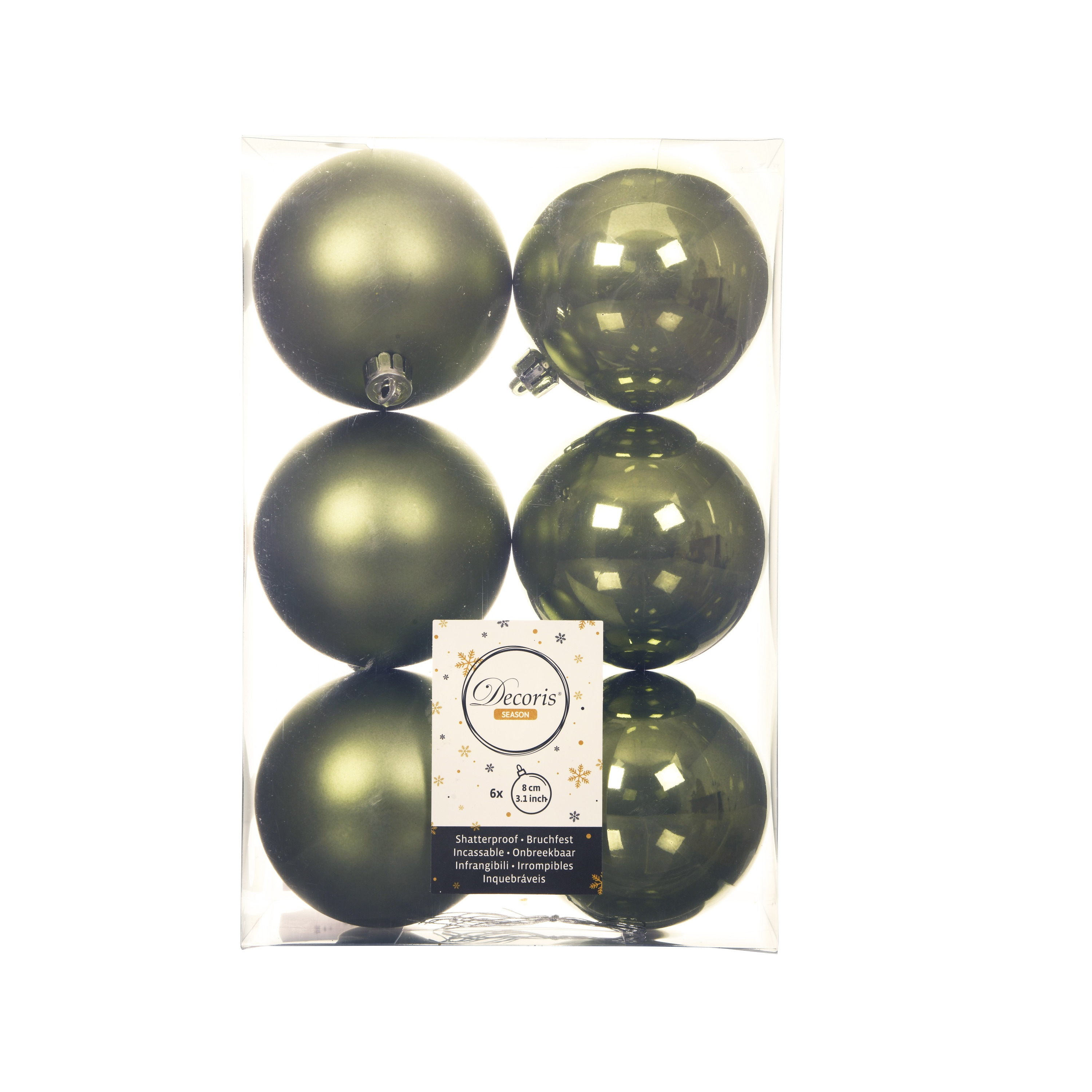 6x stuks kunststof kerstballen mos groen 8 cm glans-mat