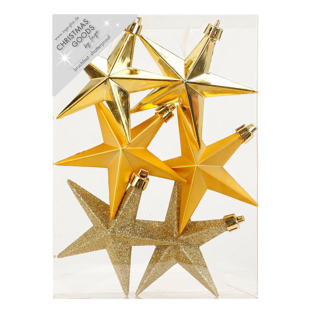 6x stuks kunststof kersthangers sterren goud 10 cm kerstornamenten