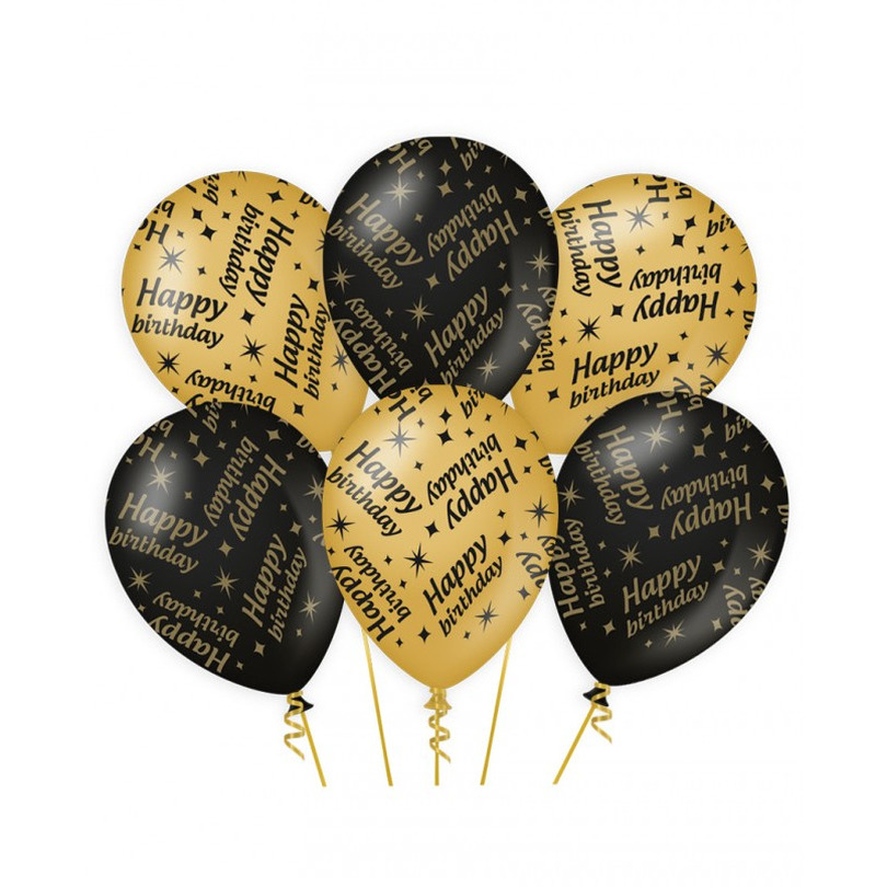 6x stuks leeftijd verjaardag feest ballonnen Happy Birthday thema geworden zwart-goud 30 cm