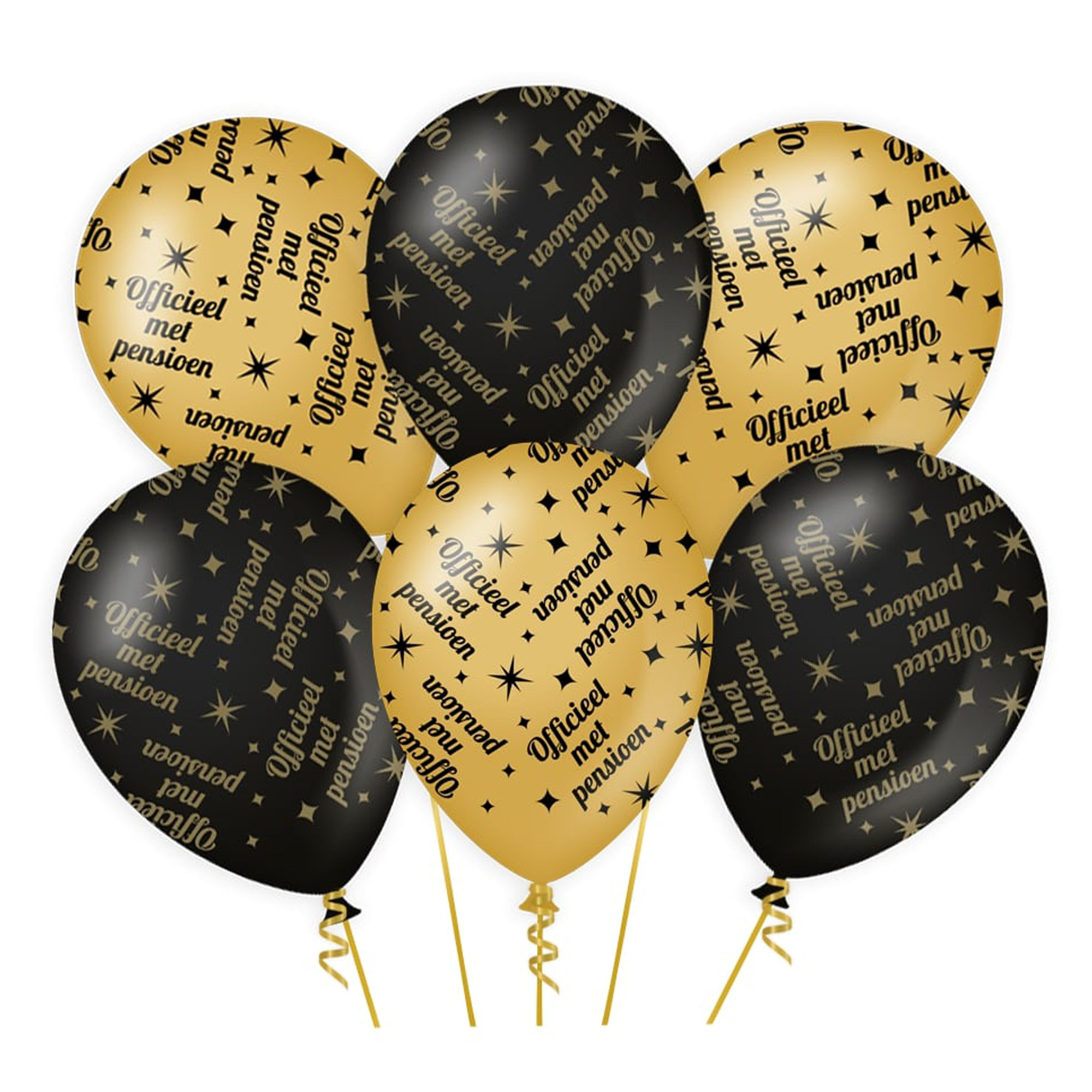 6x stuks luxe pensioen feest-party ballonnen goud-zwart latex ca 30 cm