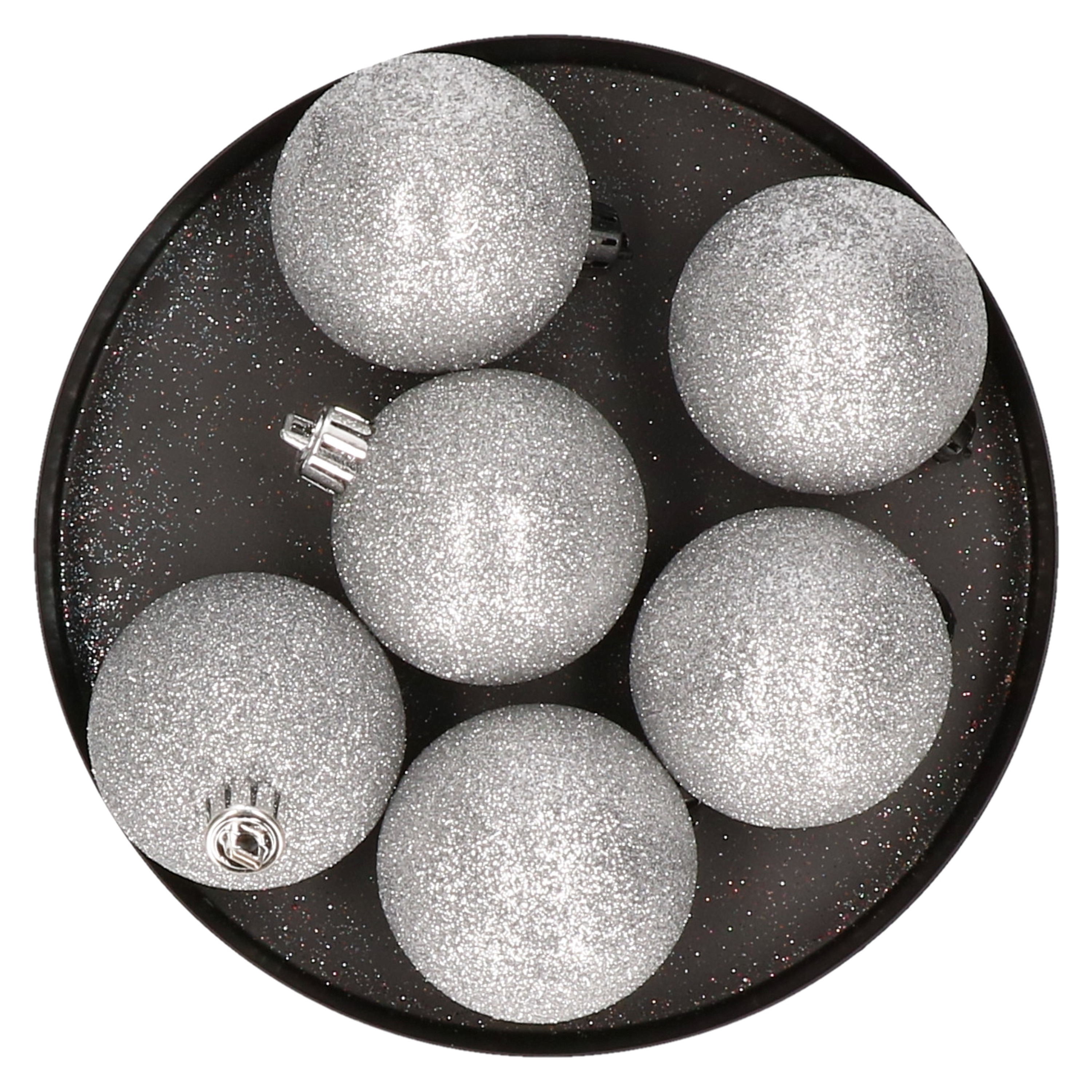 6x Zilveren kerstballen 8 cm glitter kunststof-plastic kerstversiering