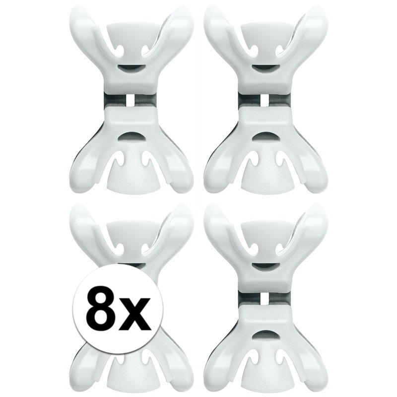 8x Kerstkaarten-geboortekaartjes ophangen klemmen wit zonder plakband-spijkers-schroeven