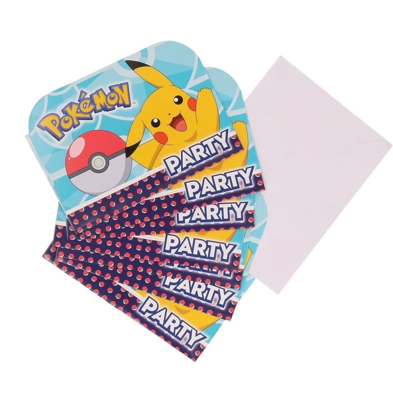 8x Pokemon themafeest uitnodingen-kaarten