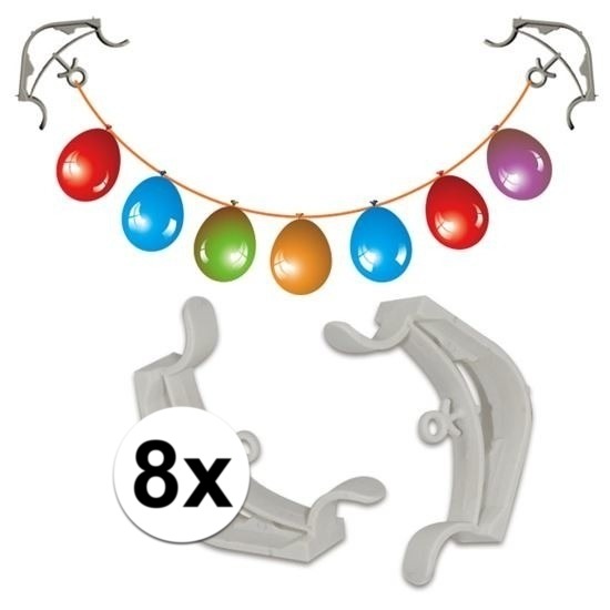 8x Slingers-decoratie ophangen hoekklemmen wit