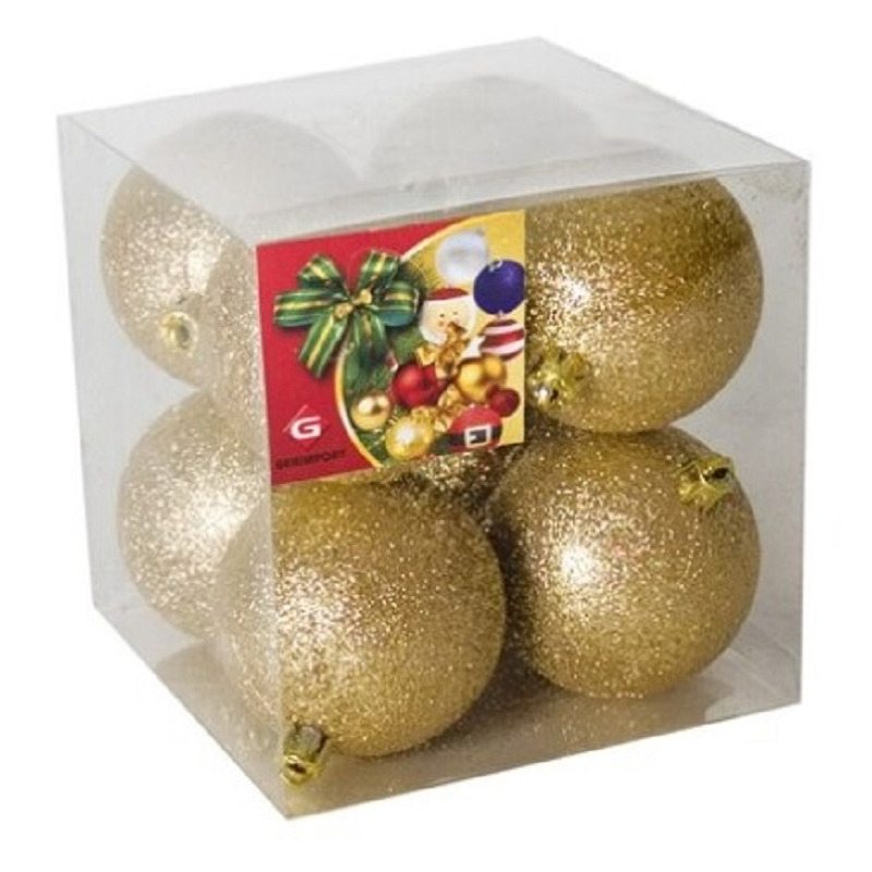 8x stuks kerstballen goud glitters kunststof 7 cm