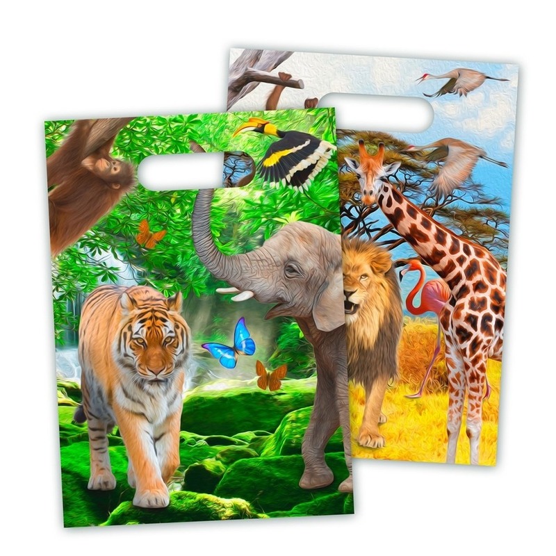 8x stuks Safari-jungle thema kinderfeestje feestzakjes-uitdeelzakjes 16,5 x 23 cm