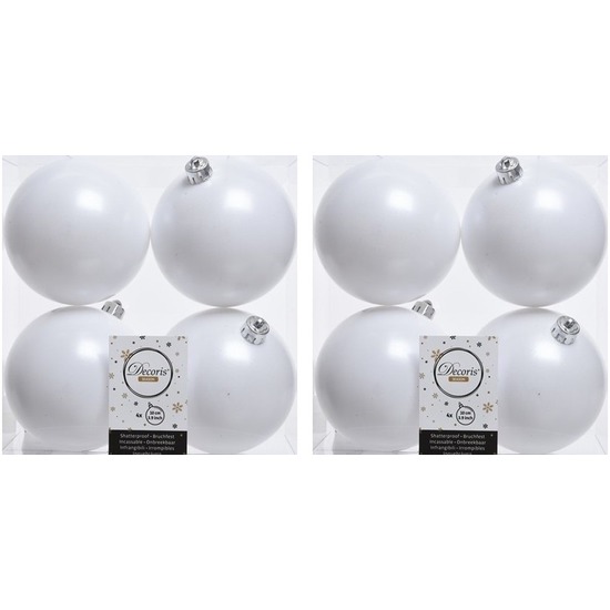 8x Winter witte kerstballen 10 cm matte kunststof-plastic kerstversiering