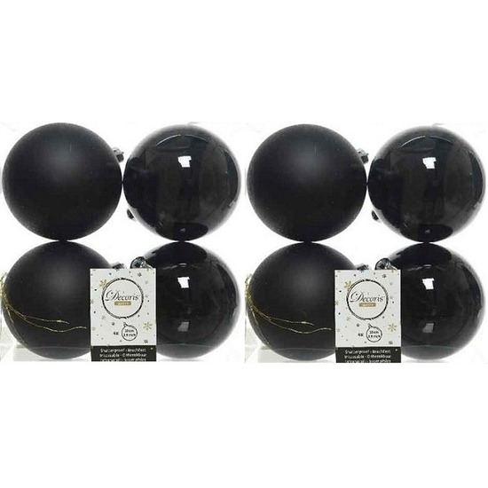 8x Zwarte kerstballen 10 cm glanzende-matte kunststof-plastic kerstversiering