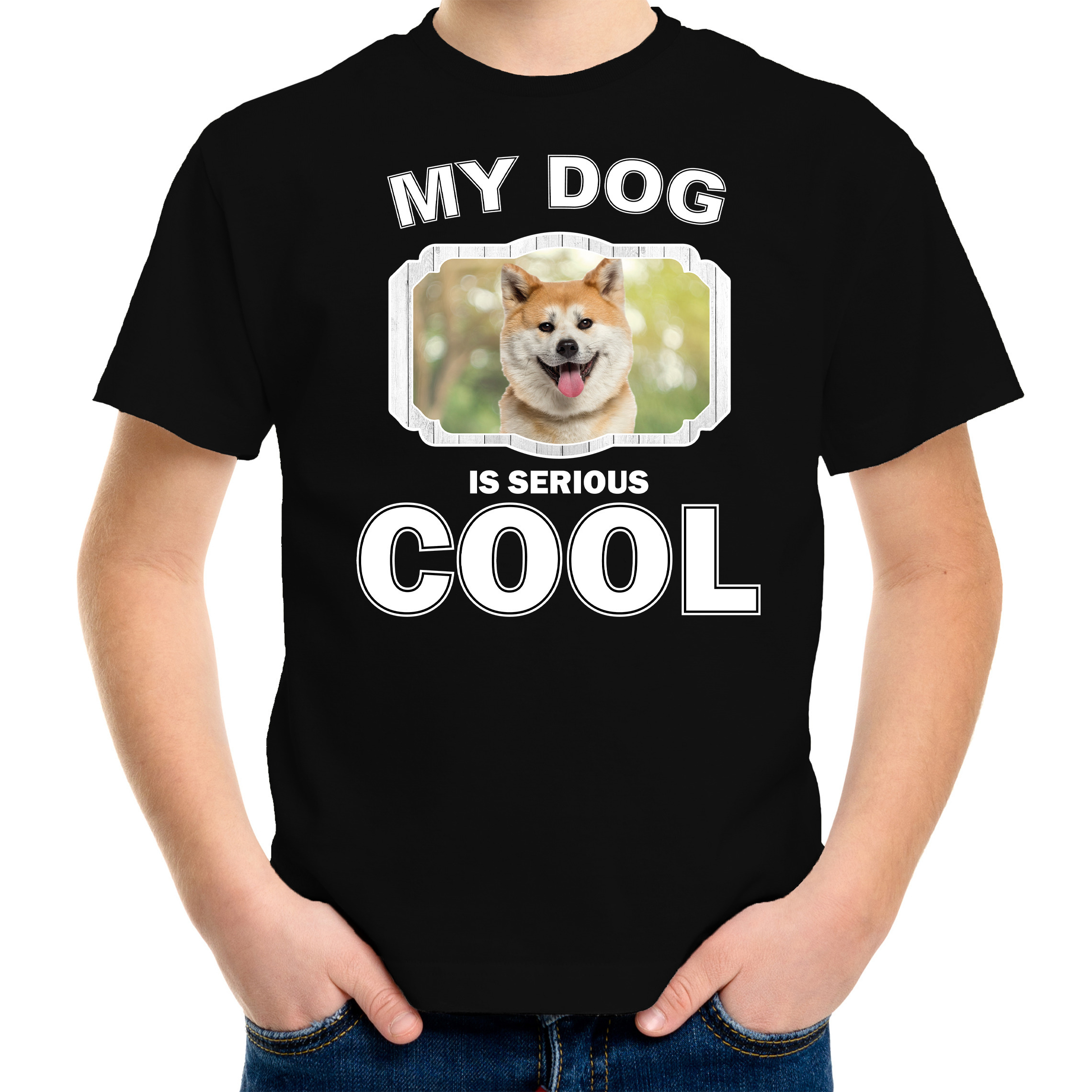 Akita inu honden t-shirt my dog is serious cool zwart voor kinderen