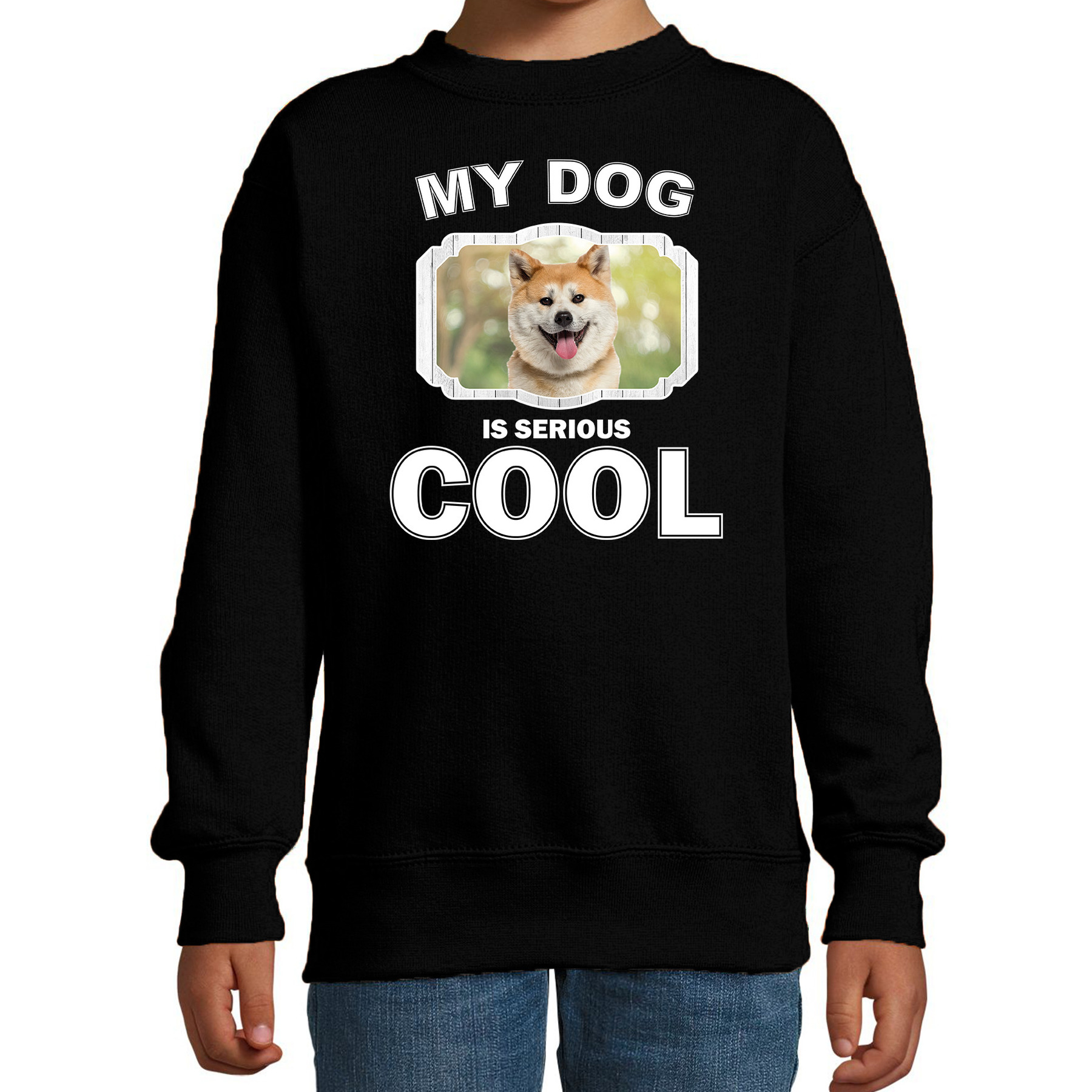 Akita inu honden trui / sweater my dog is serious cool zwart voor kinderen