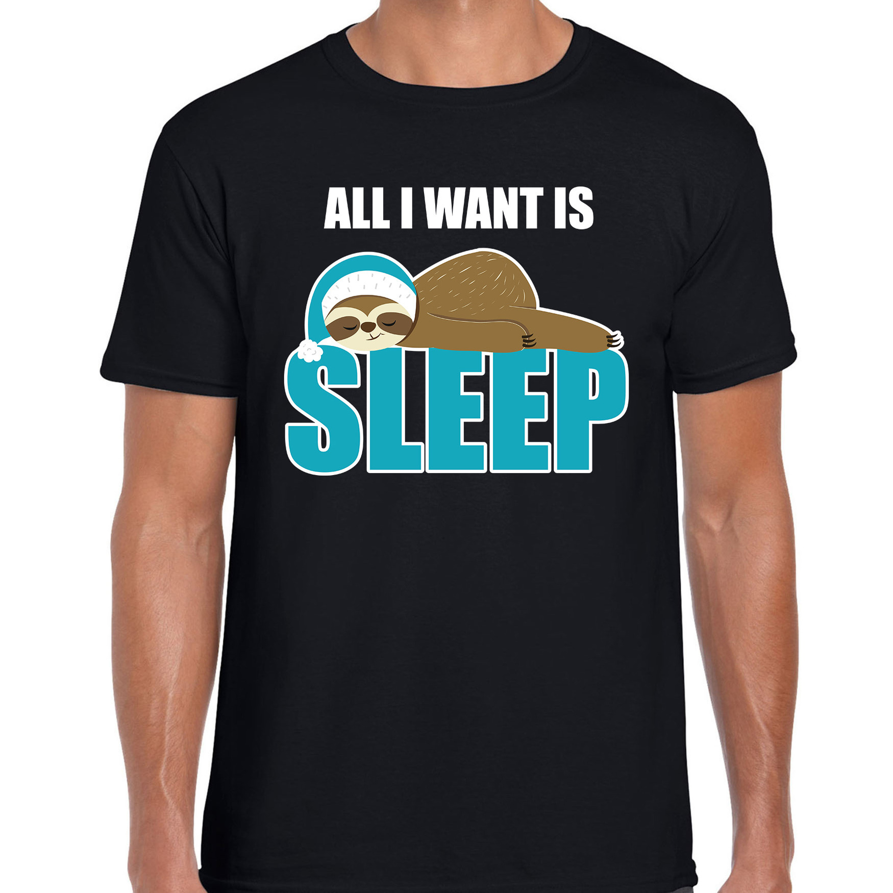All I want is sleep-Ik wil alleen slapen fun tekst pyjama shirt zwart heren Grappig slaapshirt