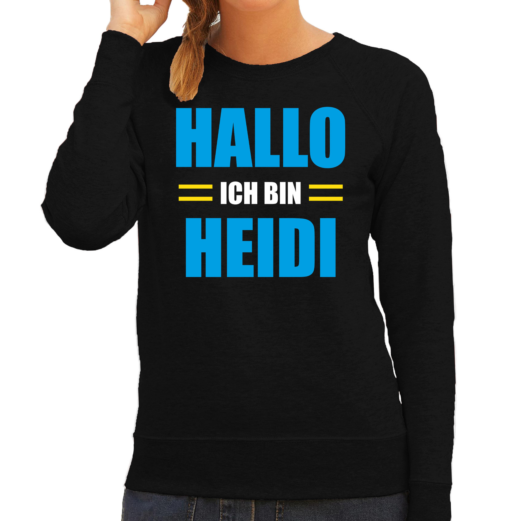 Apres ski trui Hallo ich bin Heidi zwart dames Wintersport sweater Foute apres ski outfit