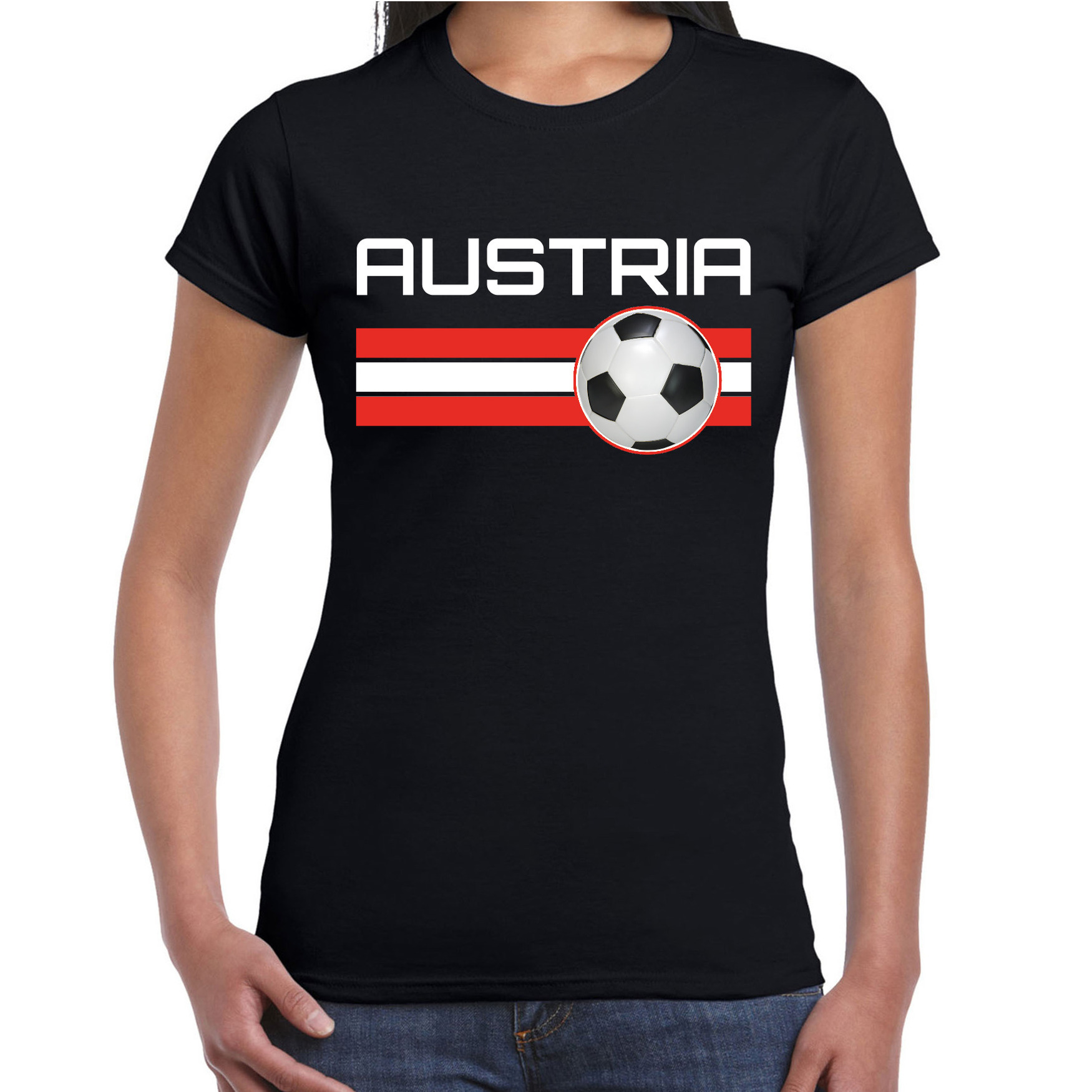 Austria-Oostenrijk voetbal-landen t-shirt zwart dames