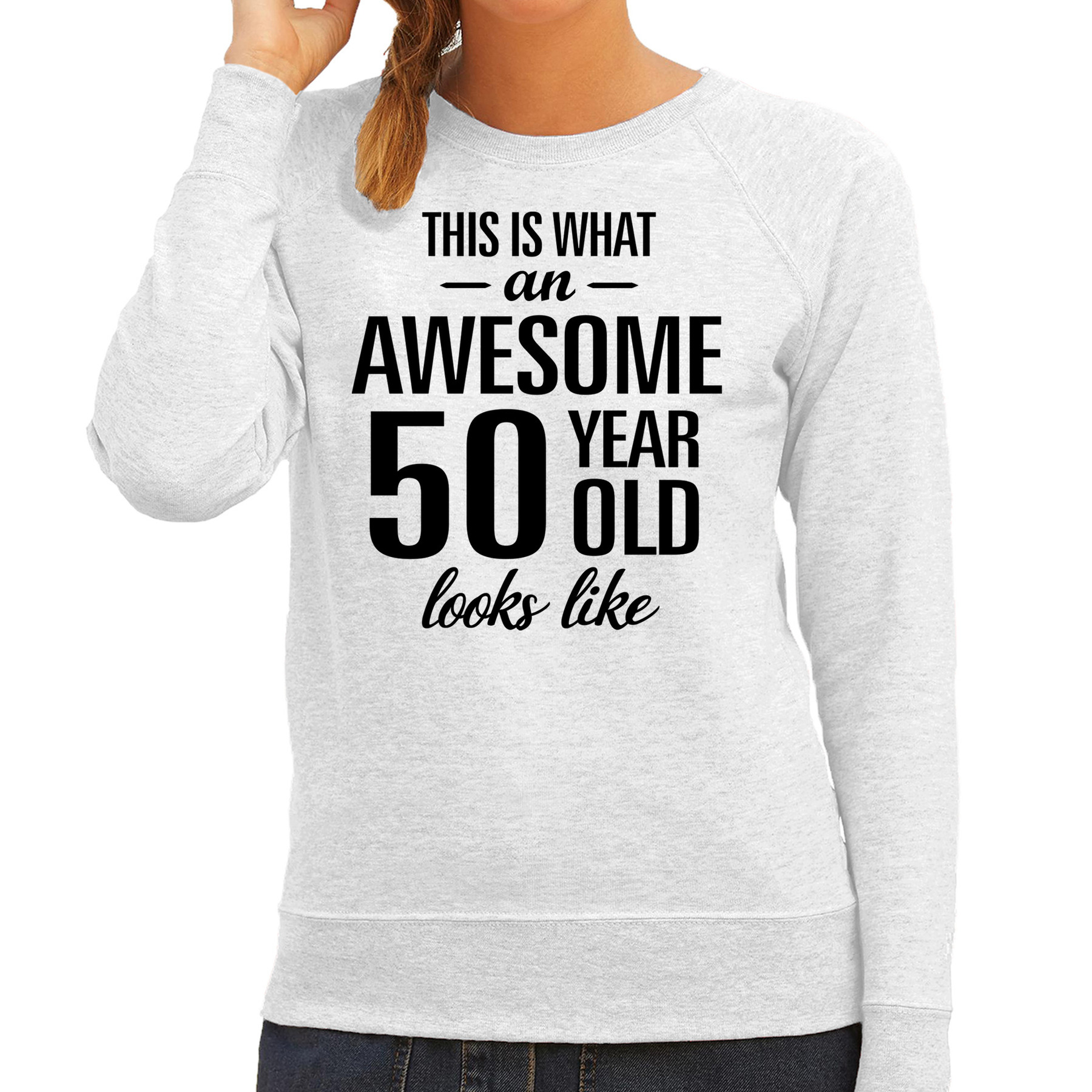 Awesome 50 year-50 jaar cadeau sweater-trui grijs dames Sarah