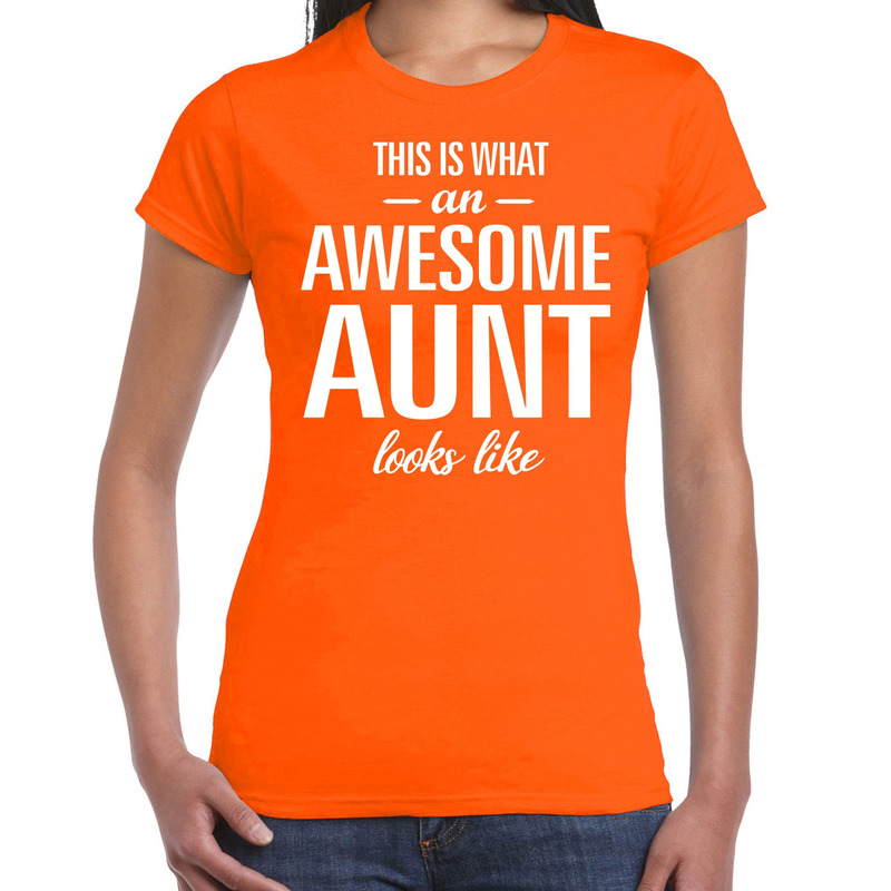 Awesome aunt-tante cadeau t-shirt oranje dames