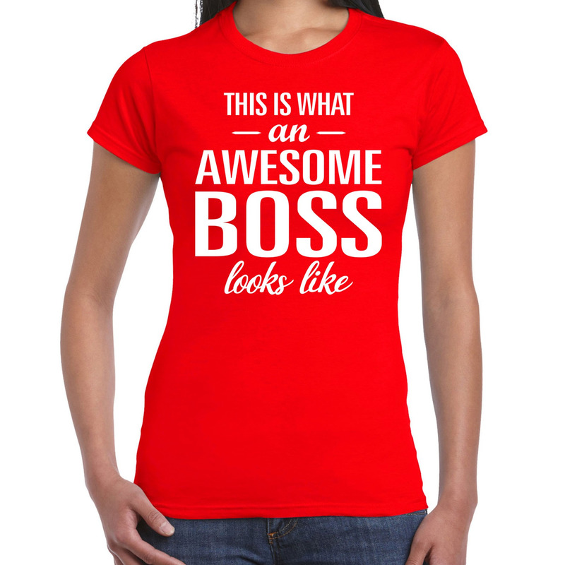 Awesome Boss tekst t-shirt rood dames