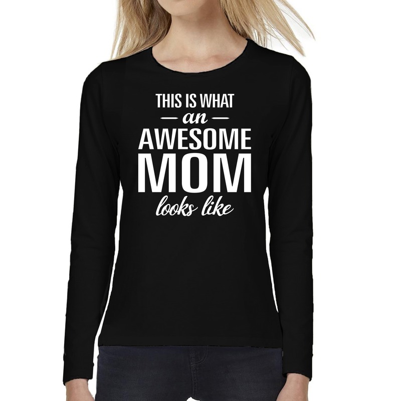 Awesome MOM cadeau t-shirt long sleeve zwart voor dames