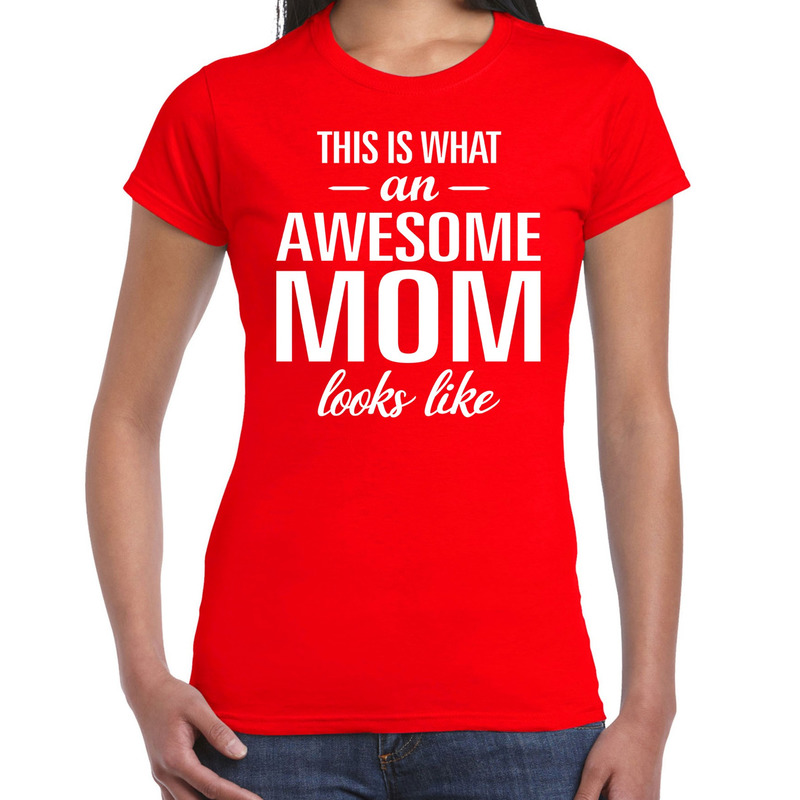 Awesome Mom tekst t-shirt rood dames