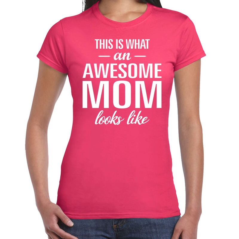 Awesome Mom tekst t-shirt roze dames