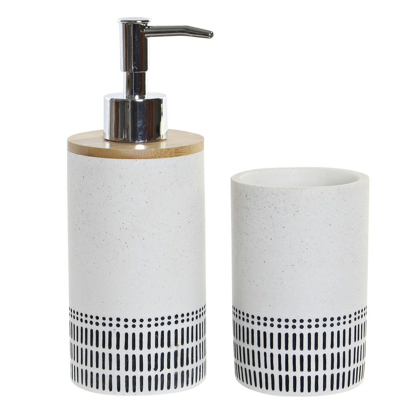 Badkamerset met zeeppompje en beker wit steen 19 cm