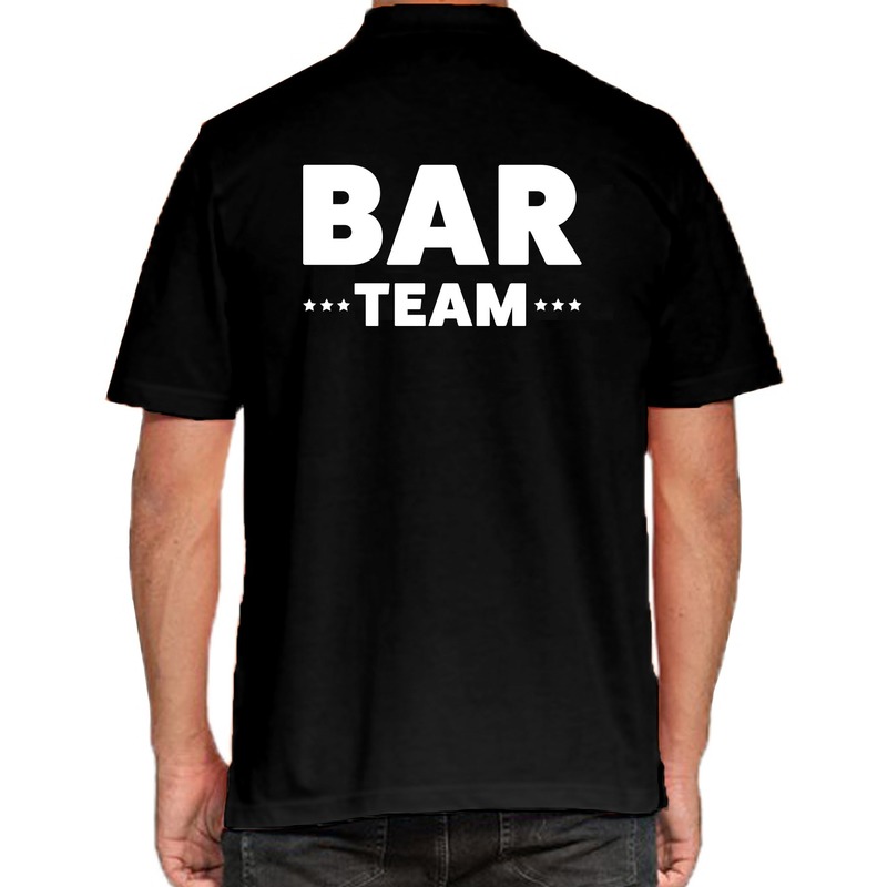 Bar team-personeel tekst polo shirt zwart voor heren
