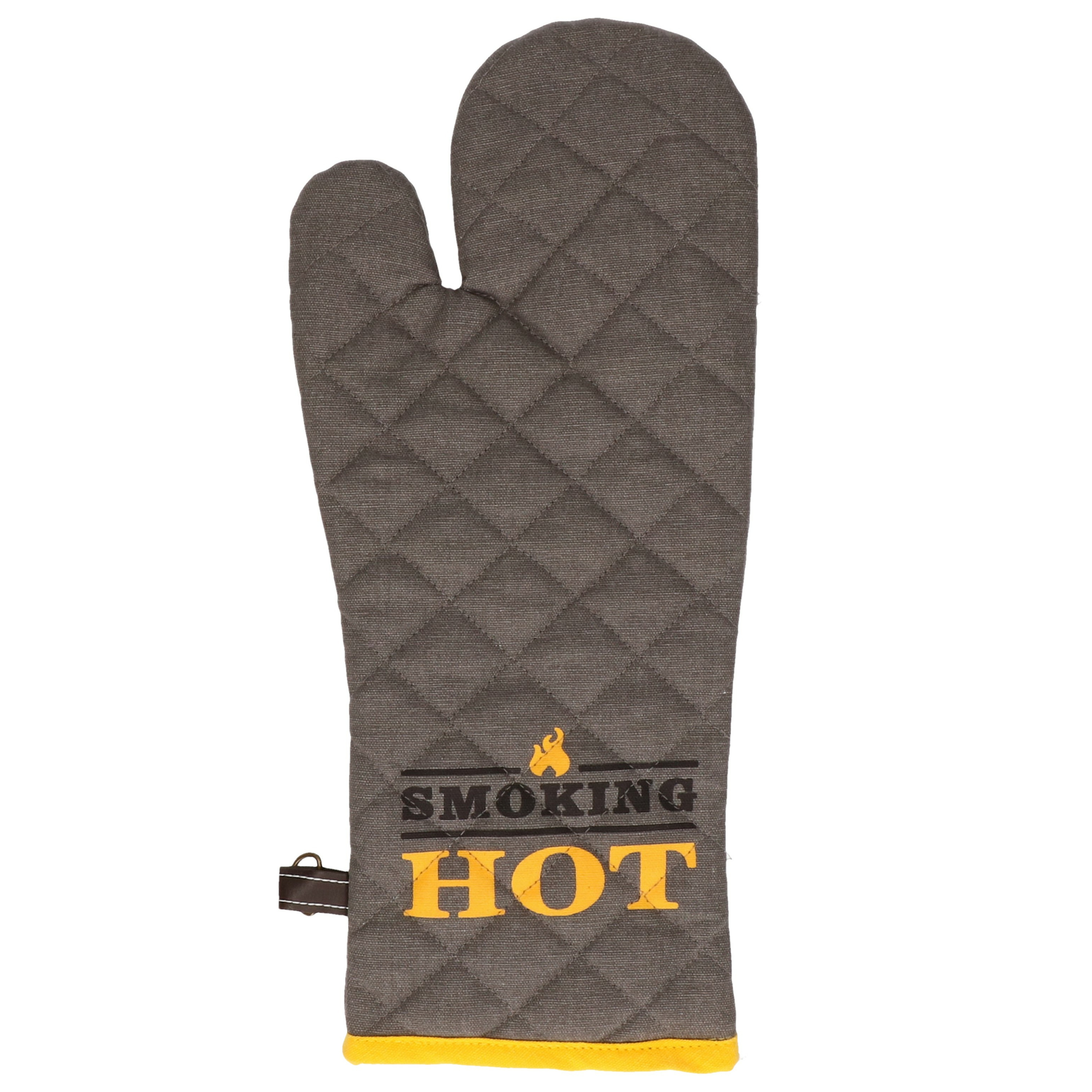 BBQ handschoenen hittebestendig tot 250 graden donker grijs-geel katoen ovenwanten