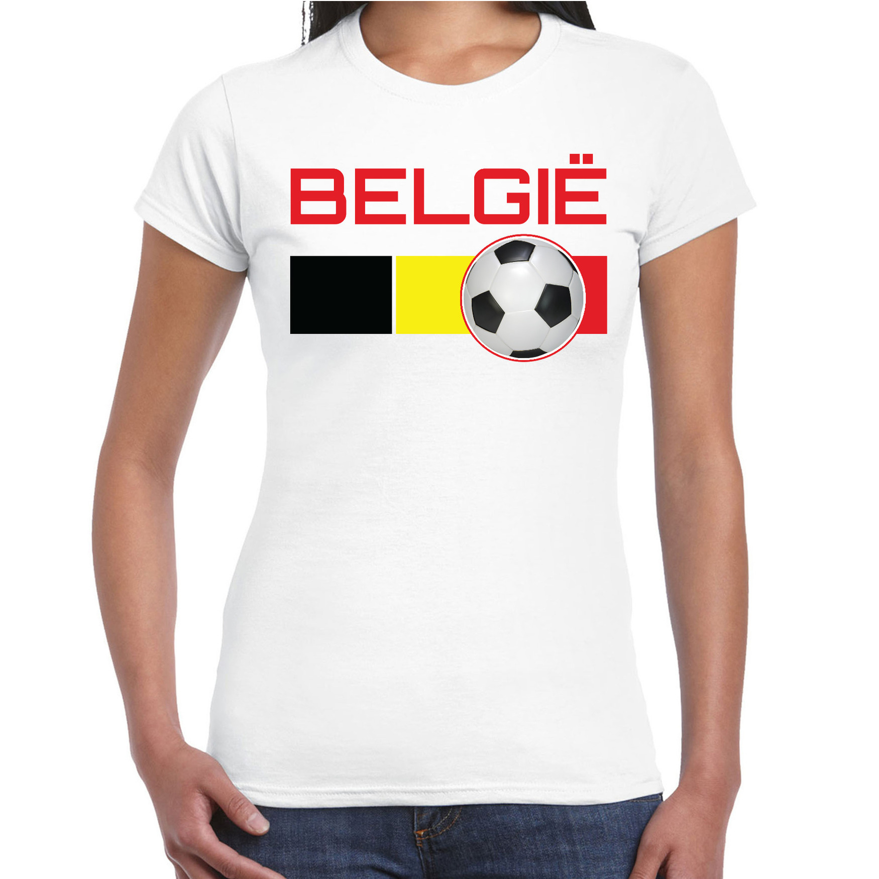 Belgie Voetbal Landen T Shirt Wit Dames Partyshopper Landen Decoratie Winkel