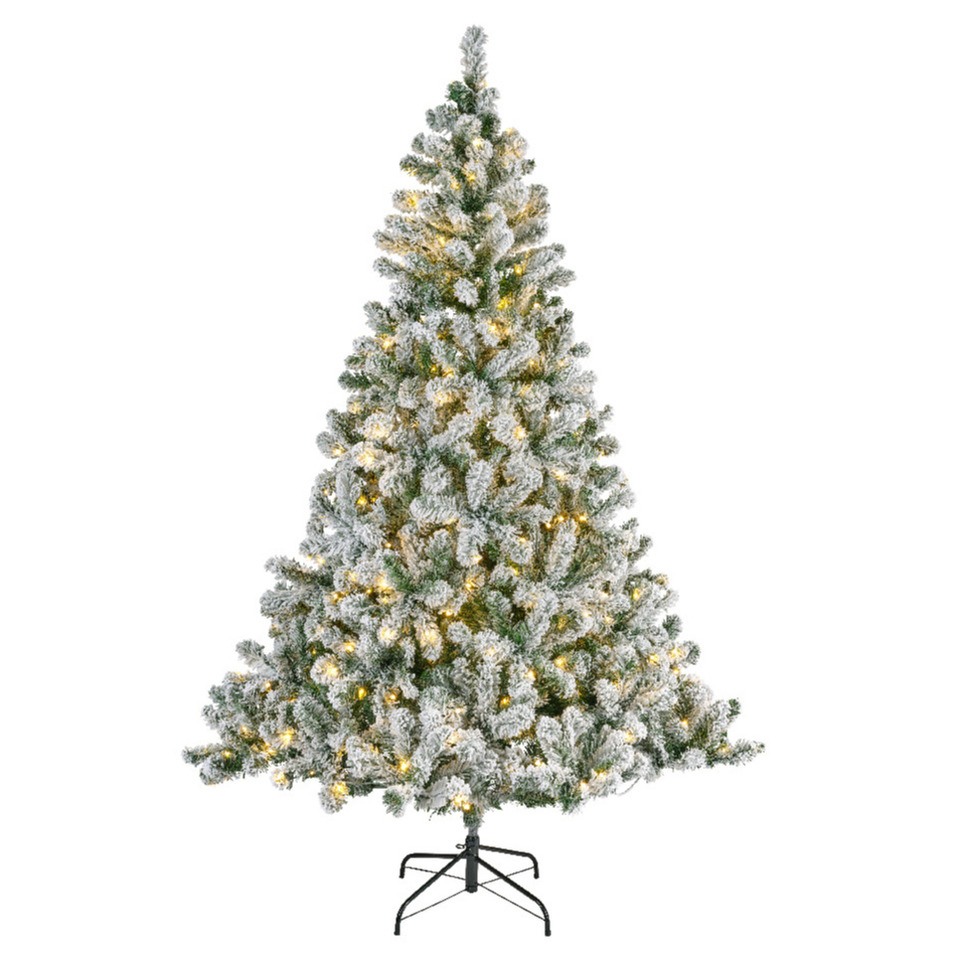 Bellatio Decorations kunst kerstboom 210 cm met sneeuw en verlichting