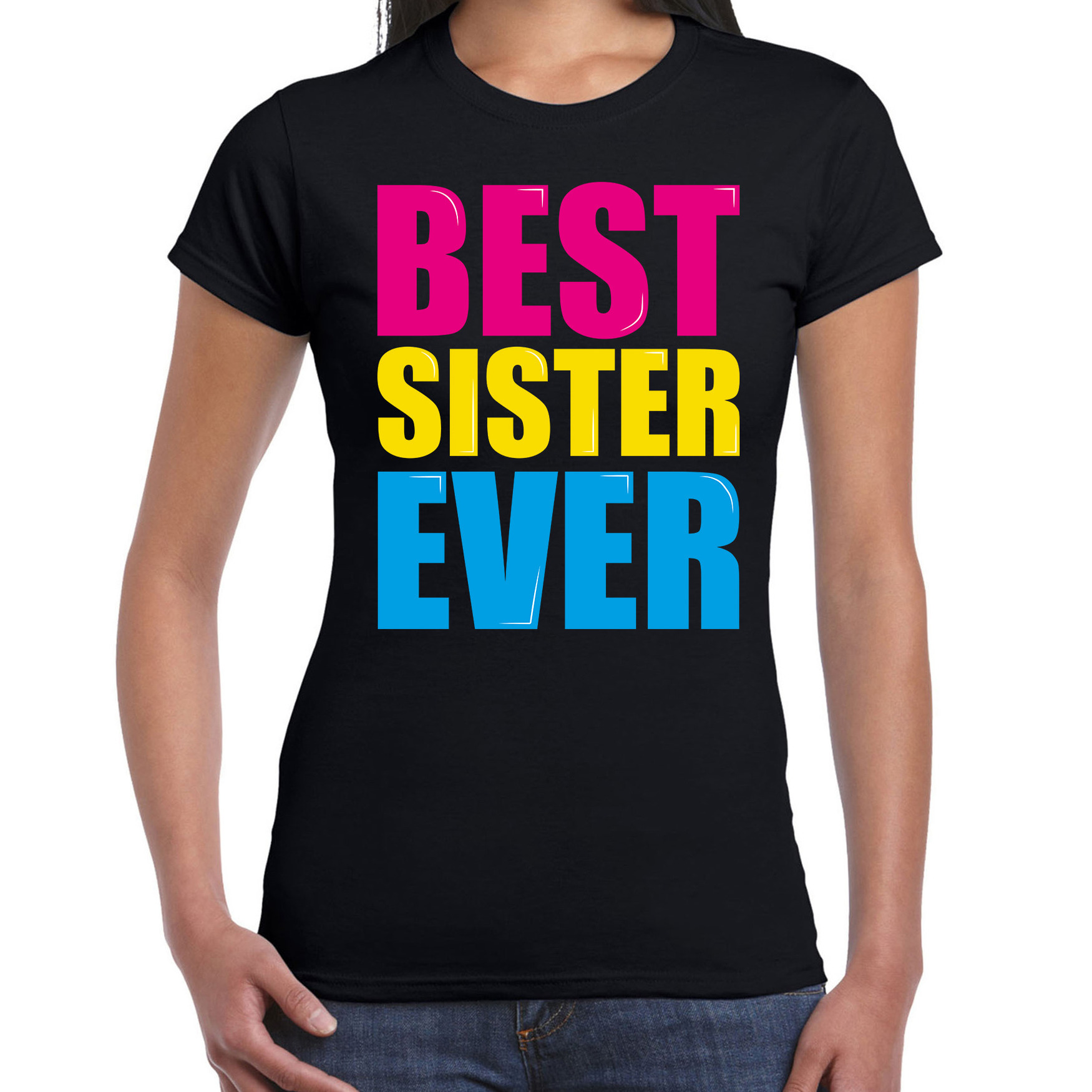 Best sister ever-Beste zus ooit fun t-shirt zwart dames